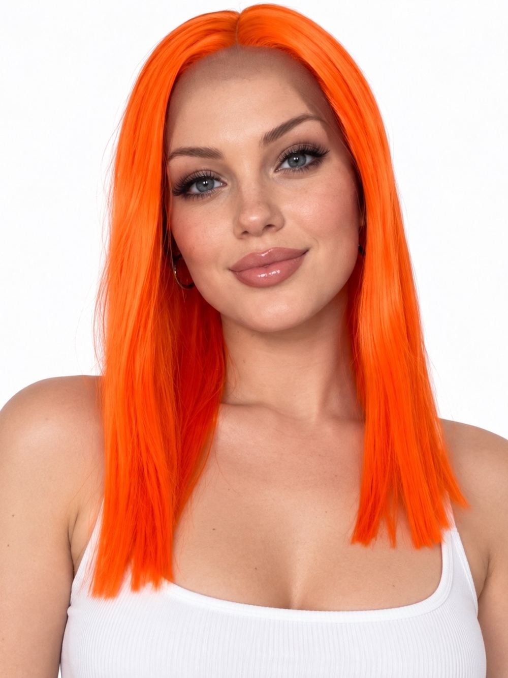 Blunt cut Bob wig straight orange lace front middle part 10 inch